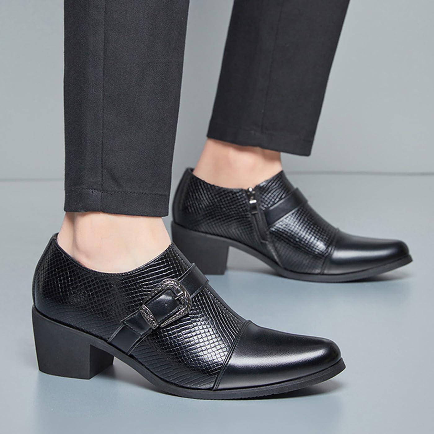 Santimon Men's Leather Monk Strap Shoes with Crocodile Pattern - Formal Dress Shoes with Buckle for Business Wedding Prom