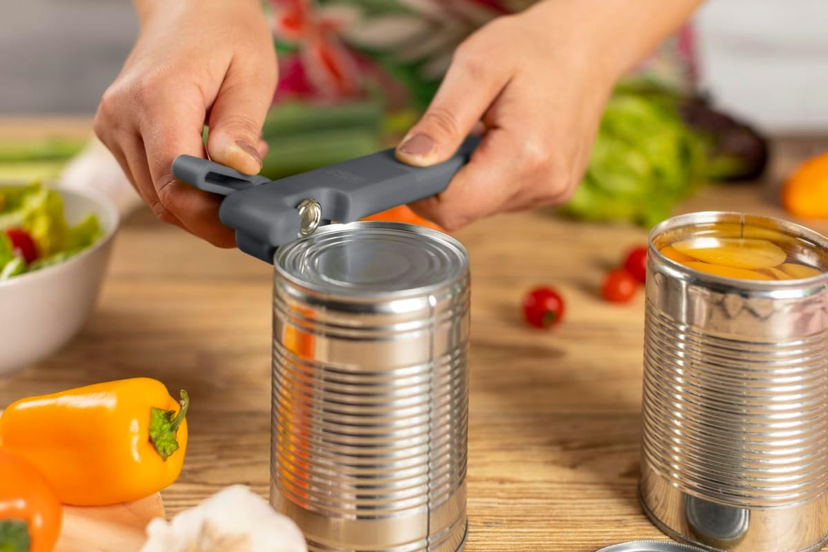 Kuhn Rikon Compact Safety Can Opener Grey Stainless Steel No Sharp Edges