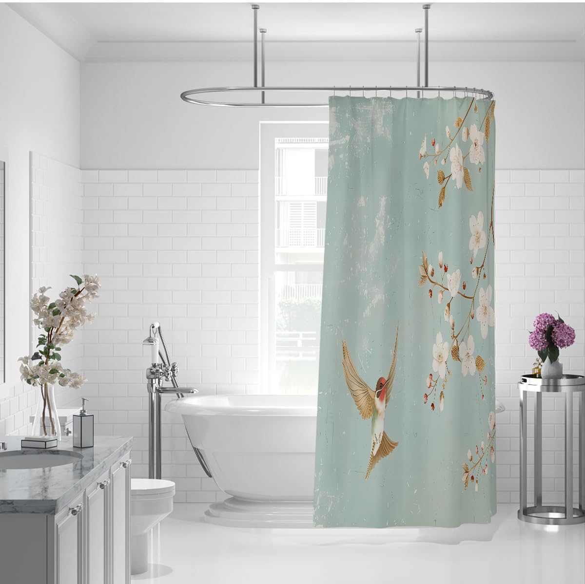 Rideau de Douche Arbre Fleuri Oriental Vintage 200 x 220 cm