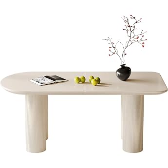 White Dining Table with Column Legs Modern Minimalist Table for 6-8 People Ideal for Dining Room Kitchen and Small Spaces Space Saving Design Stylish and Durable Dining Table Only. 180 cm