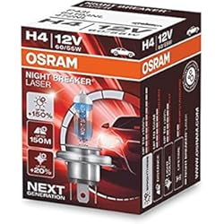 Faros Nissan Juke OSRAM NIGHT BREAKER LASER H4, +150% más de luz, lámpara halógena para faros, 64193NL, coche de 12 V, caja plegable (1 lámpara)