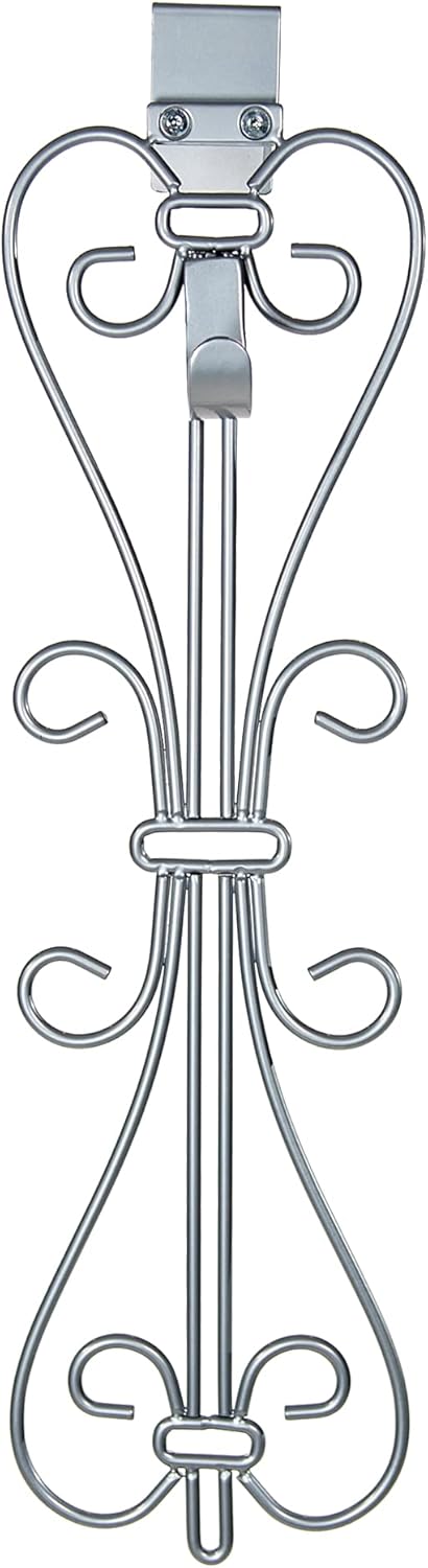 [Front Door WREATH HANGER] - Elegant Design | ADJUSTABLE Hook Length for Tall and Small Doors | PADDING to Prevent Damage like Scratch and Dents | Heavy Duty Cast Iron Metal Hangar (Silver)