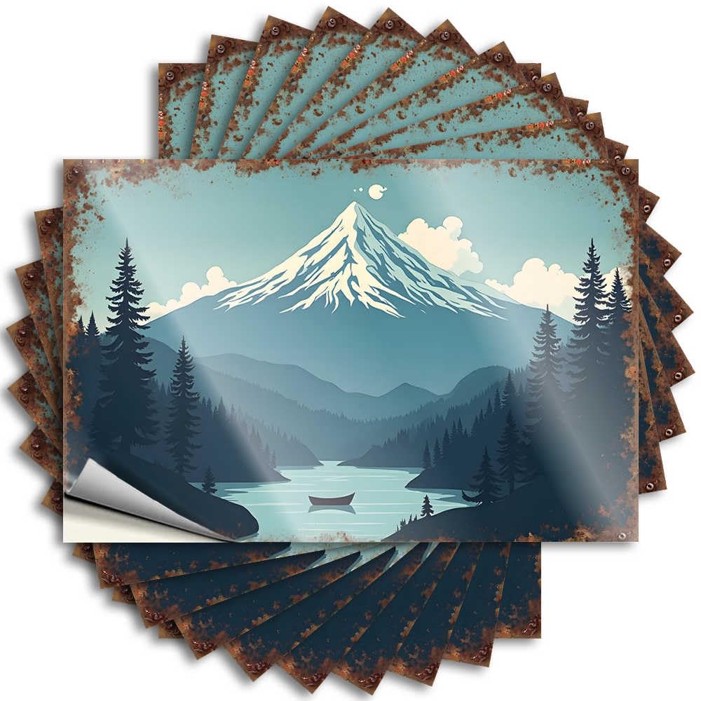 Tattoos Boys Bedroom Decorations Girl Aesthetic Wall Mountain Serenity: A Peaceful Lake Scene with Snow-Capped Peaks - Scratch Resistant Stickers(12X18CM)