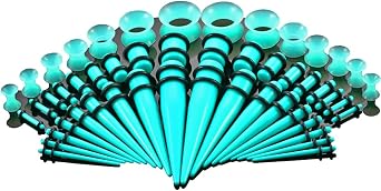 Huacan 50 Pcs Ear Stretching Kit Body Piercing Jewelry, Acrylic Tapers with Double O- Rings,14G-00G Acrylic Tapers and Plugs,Taper Kit,Ear Stretching Kit For Body Piercing Jewelry