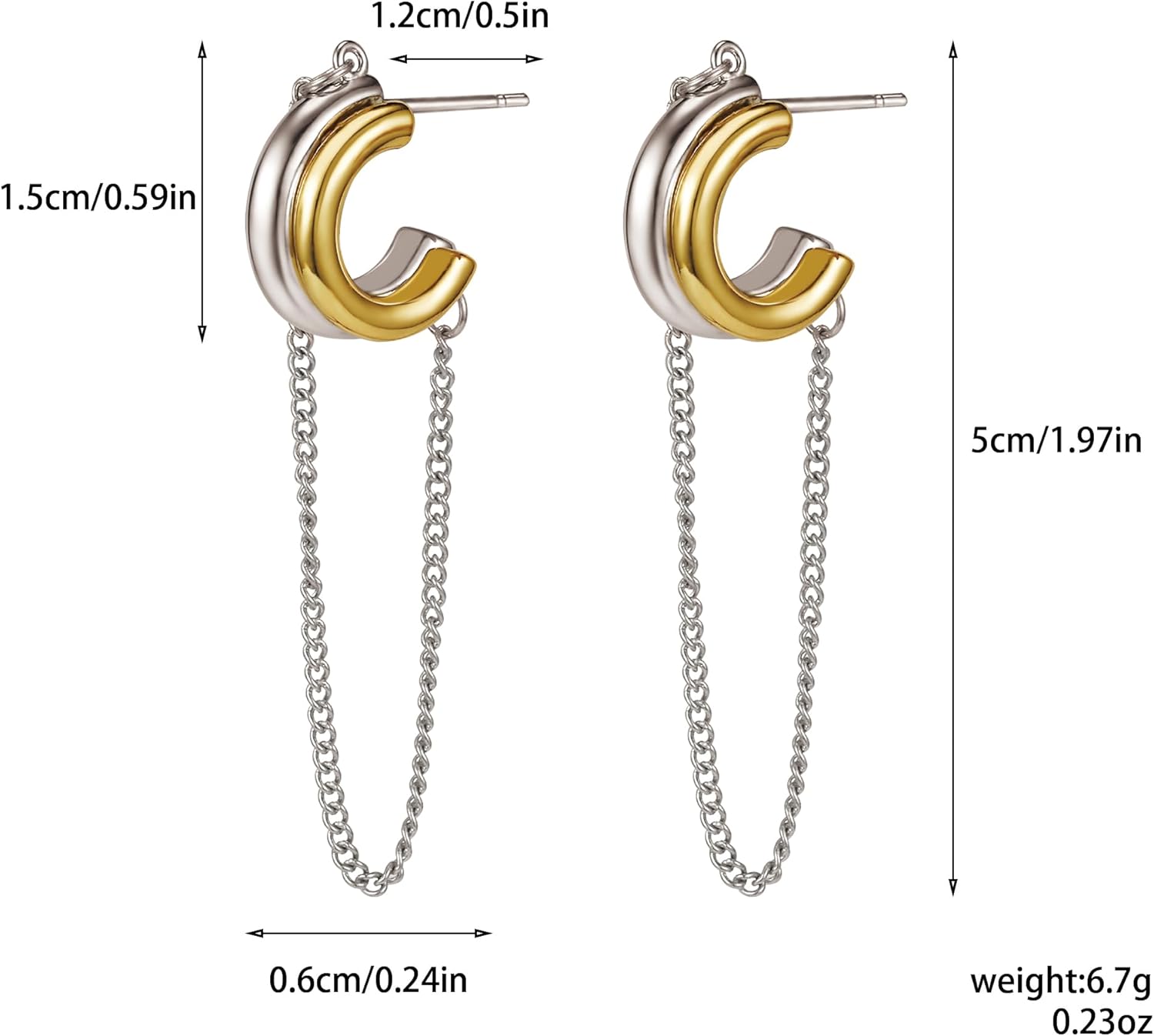 Dr's gift Two Tone Hoop Chain Earrings for Women Mixed Metal Dangle Earrings 14K Gold Plated and Silver Tassel Non Tarnish Trendy Jewelry - Image 6