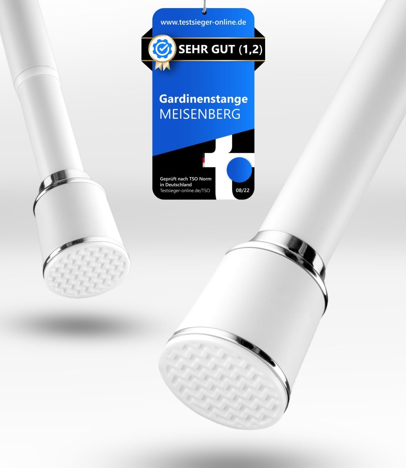 MEISENGERG Barra Cortina Extensible 270-320 cm, Blanco - Barra Ducha Ajustable, Sin Taladro, Tensión Telescópica para Dormitorio, Baño, Terraza, Separador de Ambientes - Ø32mm, Acero Inoxidable