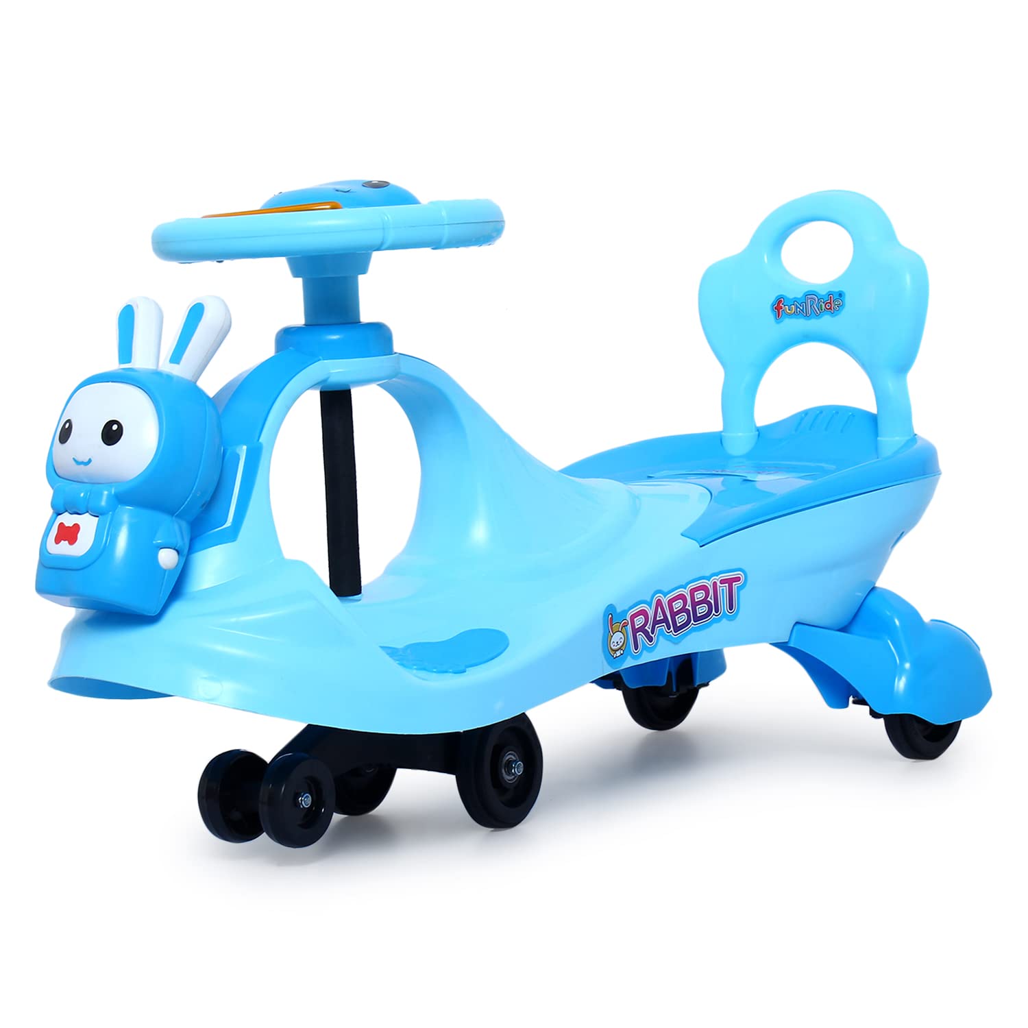 Fun RideBunny Swing Car Rider - Bunny Rabbit Twist and Swing Magic Car Ride On for Kids with Steering Music and Lights for Boys and Girls for Age 3+ Weight Capacity Upto 100 Kg (Blue)