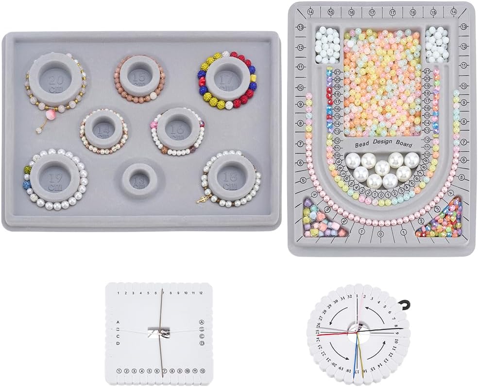 PH PandaHall 4PCS Bead Boards for Jewelry Making, Beading Plate Tray Flocked Bead Measuring Plate Bracelet Sizer Measurement Tool Braiding Disk Macrame Kumihimo Board for DIY Bracelet Necklace, Grey