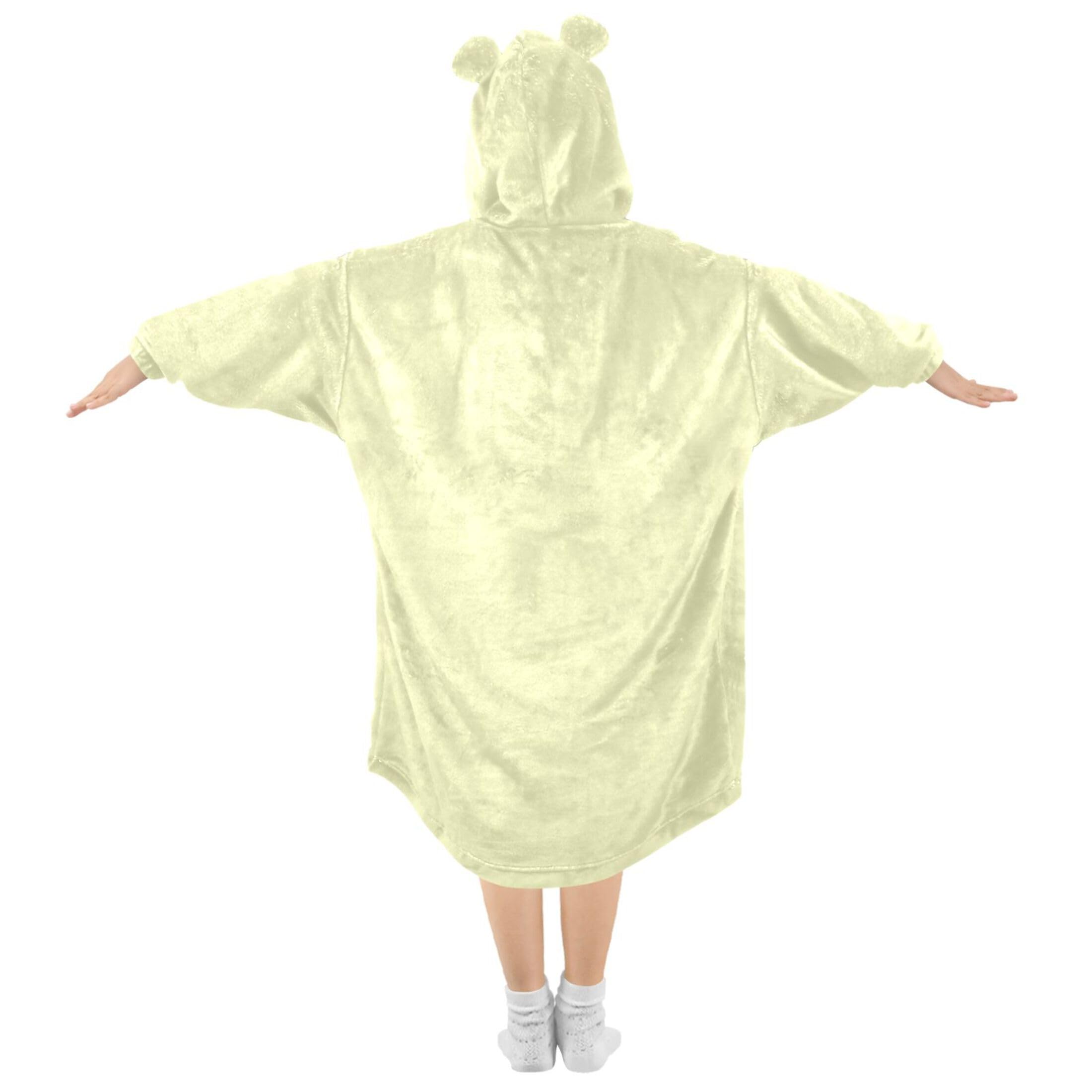 S Husky Light Yellow Wearable Blanket Hoodie Kids Flannel Oversized Blanket Sweatshirt with Pocket Hooded Blanket for Girls