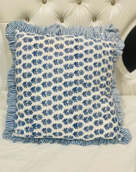 Pink Ruffle Throw Pillow Covers for Couch, 20x20/16x16 Inch Cotton Stripe Ruffle Couch Pillows for Living Room, Hidden 16 Inch Zipper Boho Pillow Case or Cute Outdoor Pillows (Color-2, 16x16)