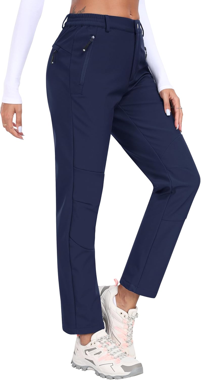 MoFiz Women's Waterproof Insulated Snow Ski Pants Fleece Lined Winter Hiking Fishing Pants Elastic Waist with Zipper Pockets