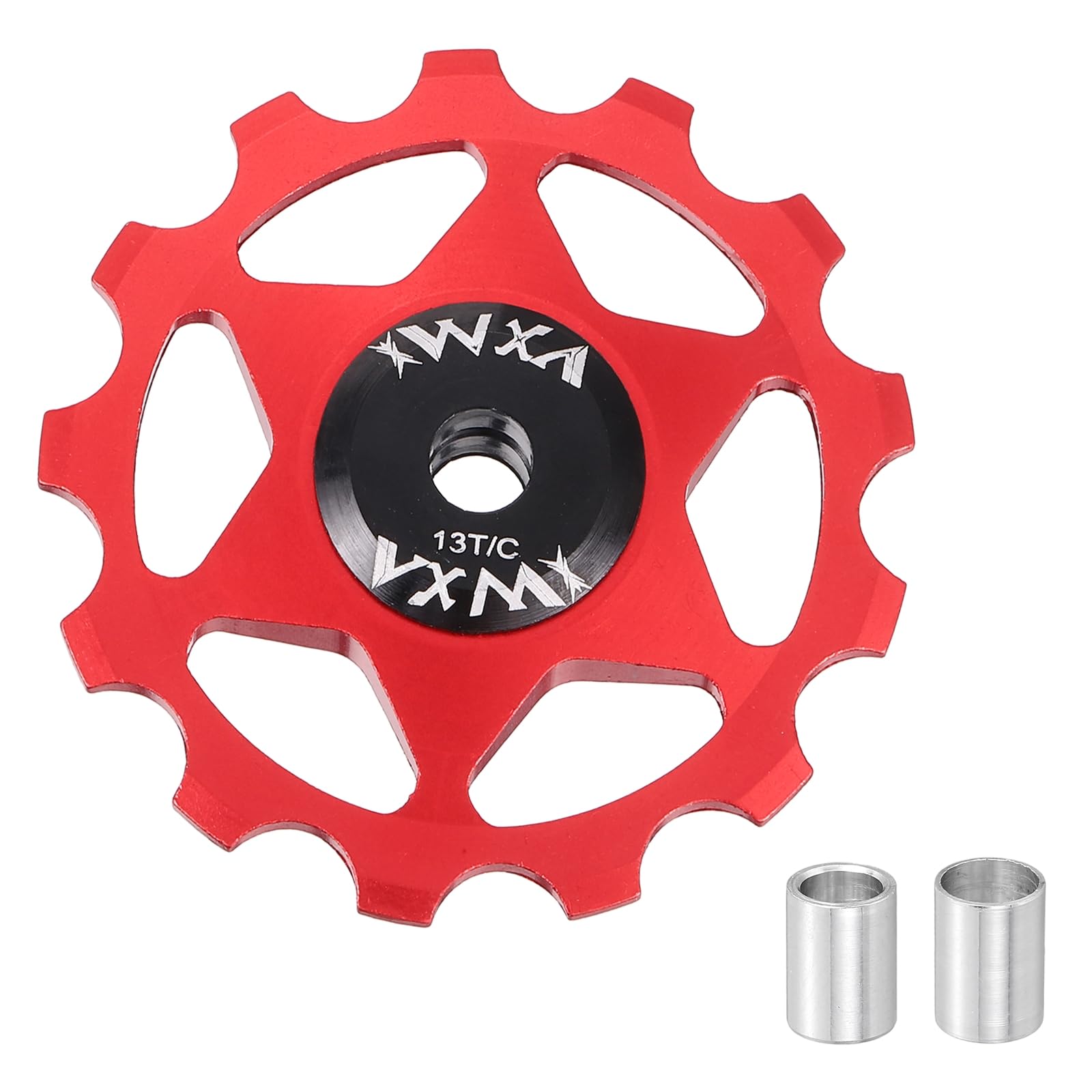 sourcing map 1 Set Bicycle Rear Derailleur Pulley 13T Metal Bearing Wheel Aluminum Alloy Guide Roller Wheels for 8/9/10/11 Speed Transmission System Road Bike Mountain Bike MTB BMX, Red