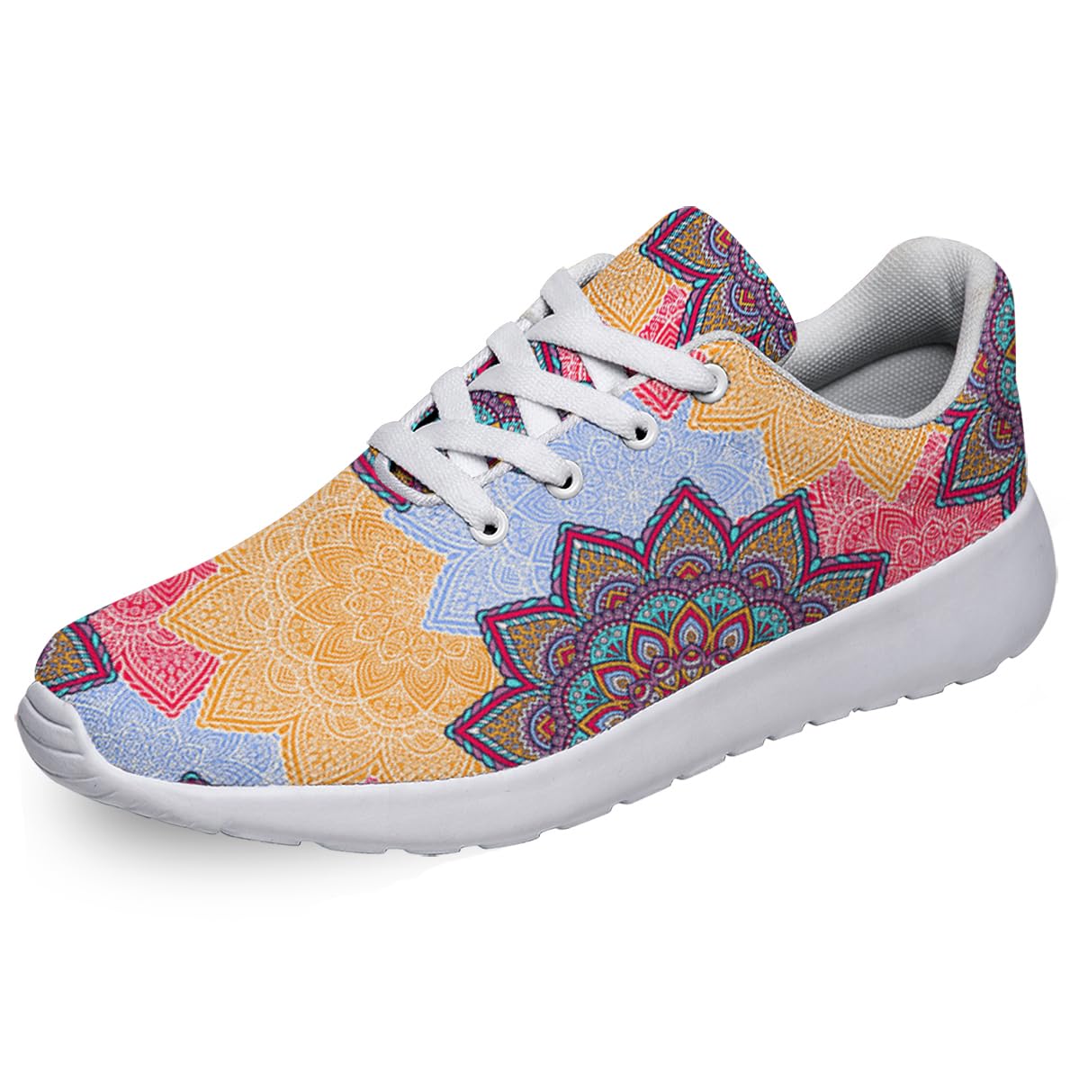 Women Men Ethnic Floral Prints Shoes Slip On Running Shoes Athletic Tennis Sneakers White Size 8