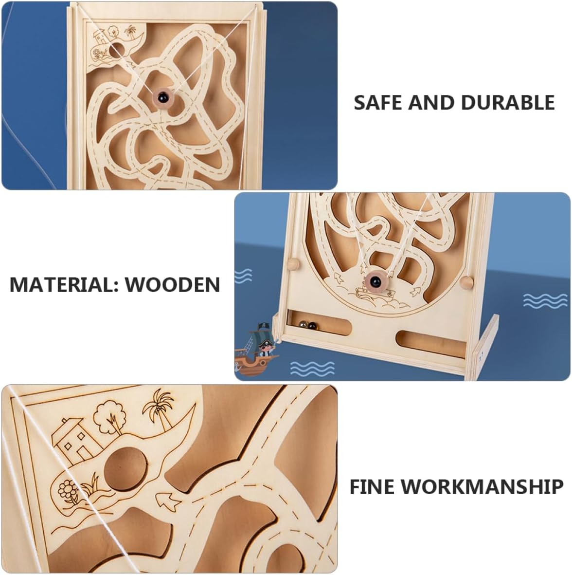 Beaupretty Wooden Pirate Marble Game Interactive Desktop Plaything for Eye Hand Coordination Educational for Boys for Family Fun