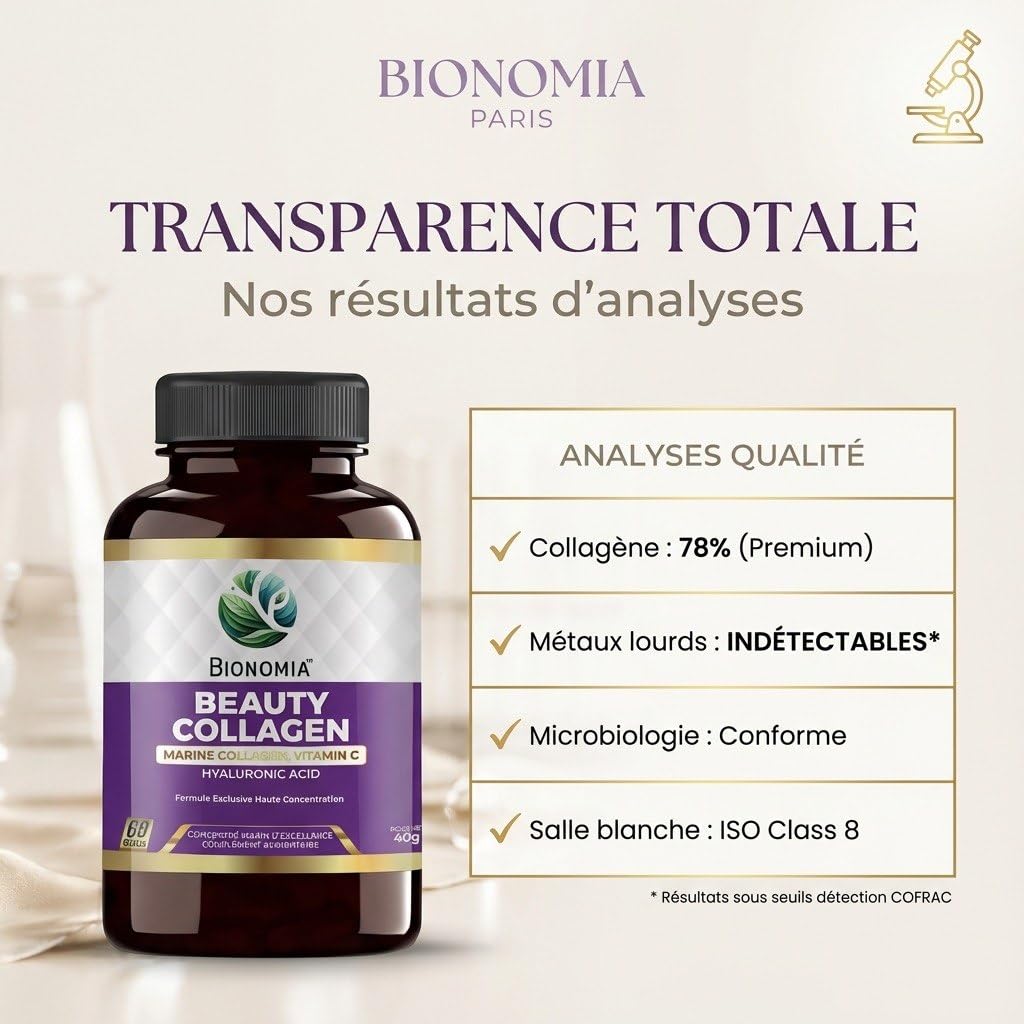 Beauty Collagen 900mg - Collagène Marin Hydrolysé Naticol + Acide Hyaluronique 100mg + Vitamine C - Peau Cheveux Ongles - 60 Gélules Végétales Sans Excipients - Testé en Laboratoire