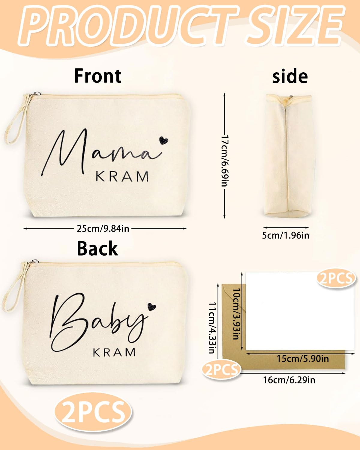 Regalo per Donna Incinta 2 Pezzi Pochette Trucchi Mamma Viaggio Piccola Beige Neonato Borsa Toilette Bimba