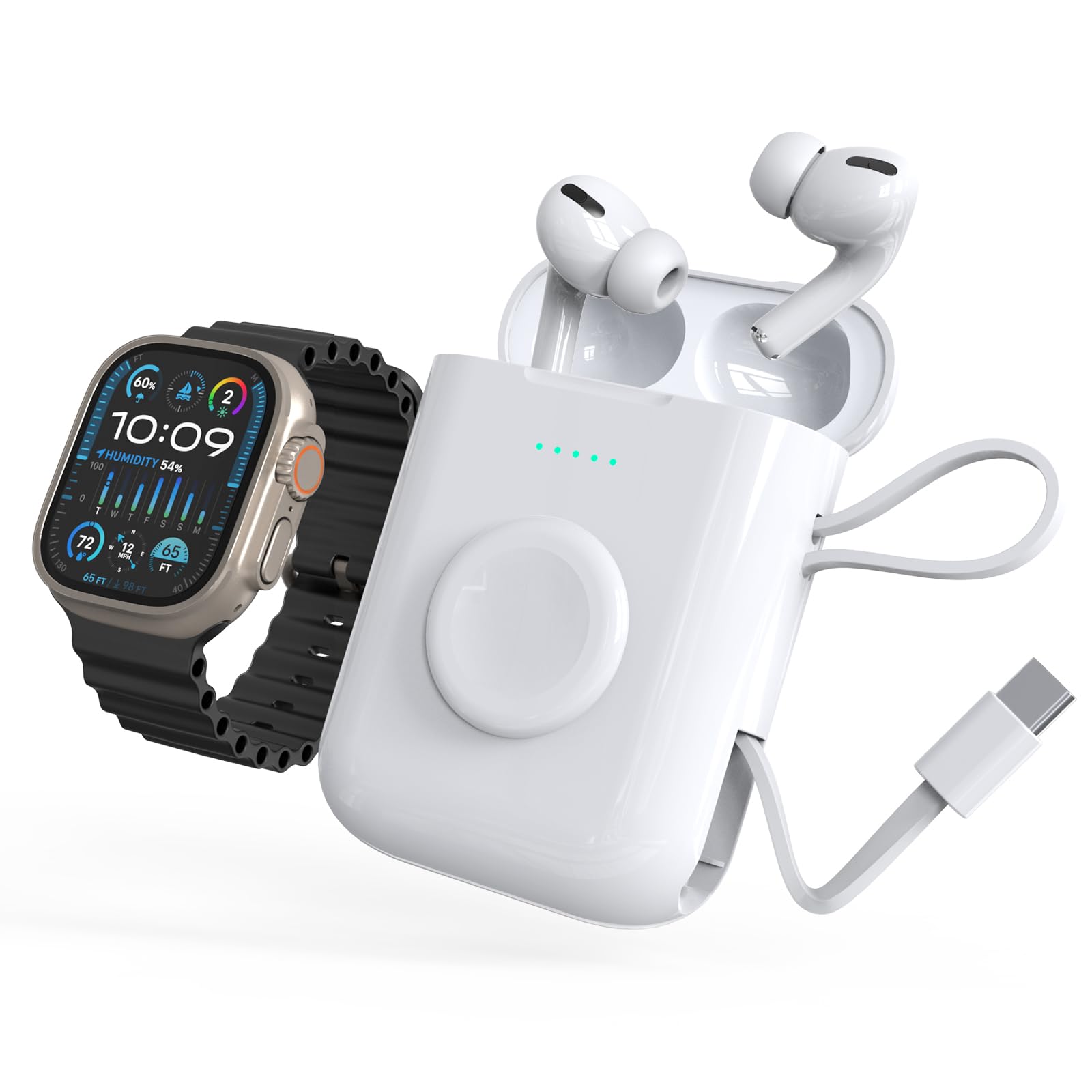 3 in 1 Power Bank for iPhone & Android, 5200 mAh Airpods Pro 1 & 2