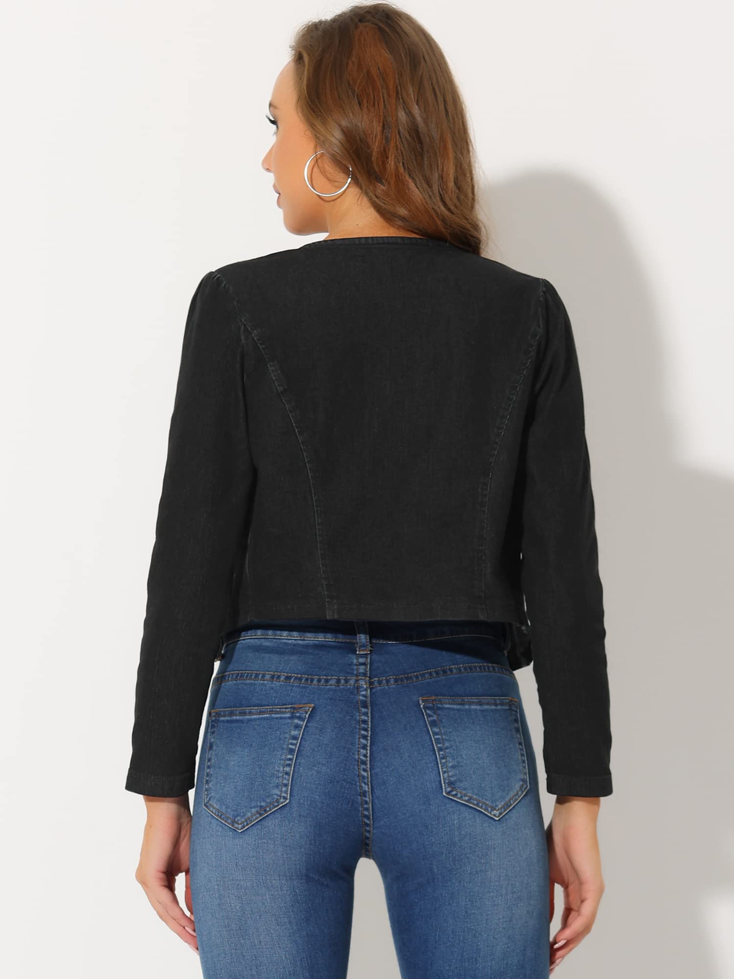 Allegra K Giacche in Denim per Donna senza Colletto Cardigan in Jeans Corto Doppiopetto Aperto Sul Davanti