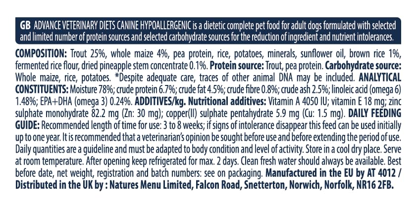 Advance Diets Nassfutter für Hunde – Hypoallergenic Limited Ingredient Forelle – 6 Packungen mit je 400 g