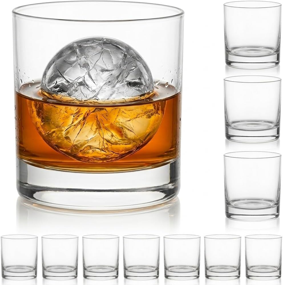 24 Pack Old Fashioned Glasses, 10 oz Heavy Base Rocks Glasses, Elegant Whiskey Glass Cups for Bourbon, Cocktails, Water & Coffee