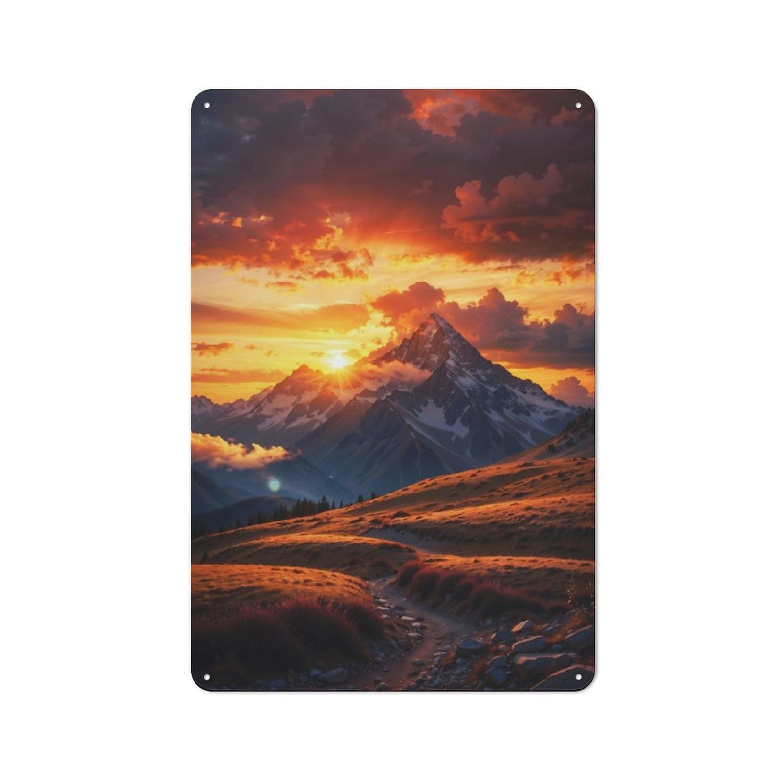 Junmoney Majestic Sunset Industrial-Style Metal Plaque 30X20cm For Workshop Wall, For Vintage Wall Decor Fans, For Themed Room Decoration