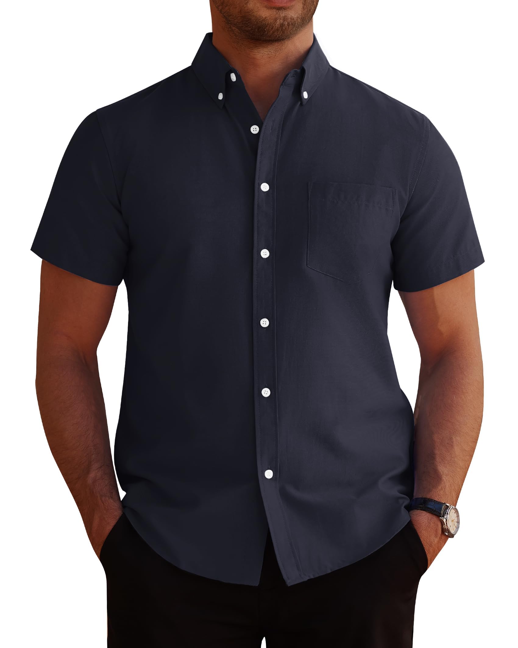 J.VER Hemd Herren Kurzarm Sommerhemd Freizeit Business Oxford Regular Fit Kurzarmhemd Baumwollhemd Button Down Shirt Mit Tasche