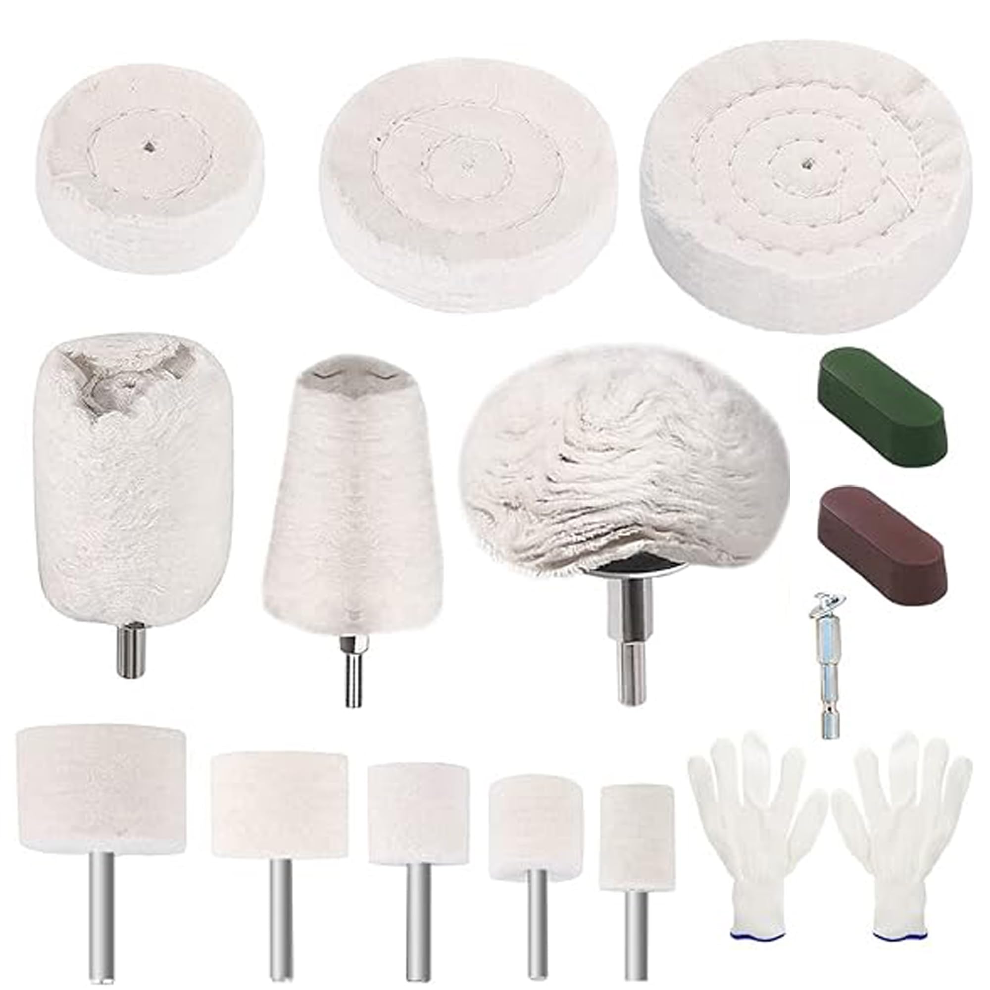 15 Pcs Polishing Wheel for Drill, Buffing Wheel for Drill, Buffing Pad Polishing Wheel Mop Kits Compound Pads for Metal Aluminum Stainless Steel Wood Plastic Ceramic Glass