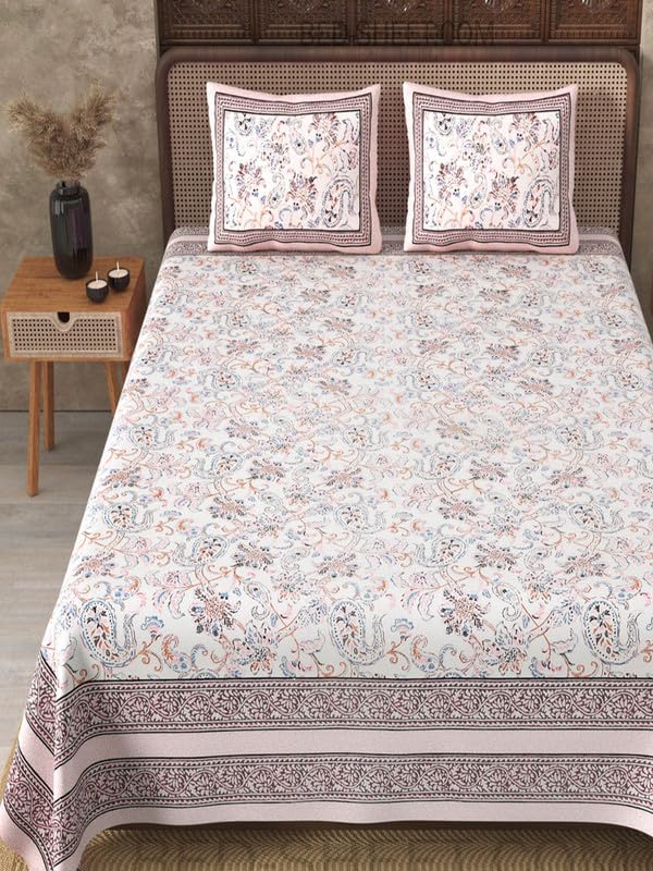 Image of Jaipur Fabric Comfort Cotton Double Bedsheet with 2 Pillow Covers | Lightweight, Breathable & Easy Care