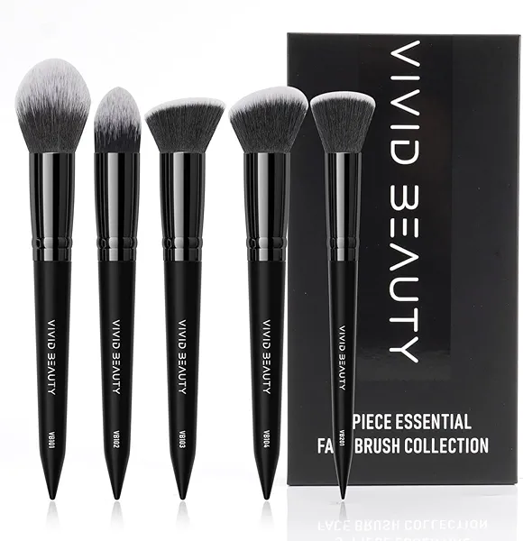 5pcs Face Makeup Brush Set - Ideal for Setting Powder, Blush & Contour - Fluffy Brushes Enhanced Powder Pickup for Smooth, Natural Application, A Collection Designed for Cheeks Make up (Black)