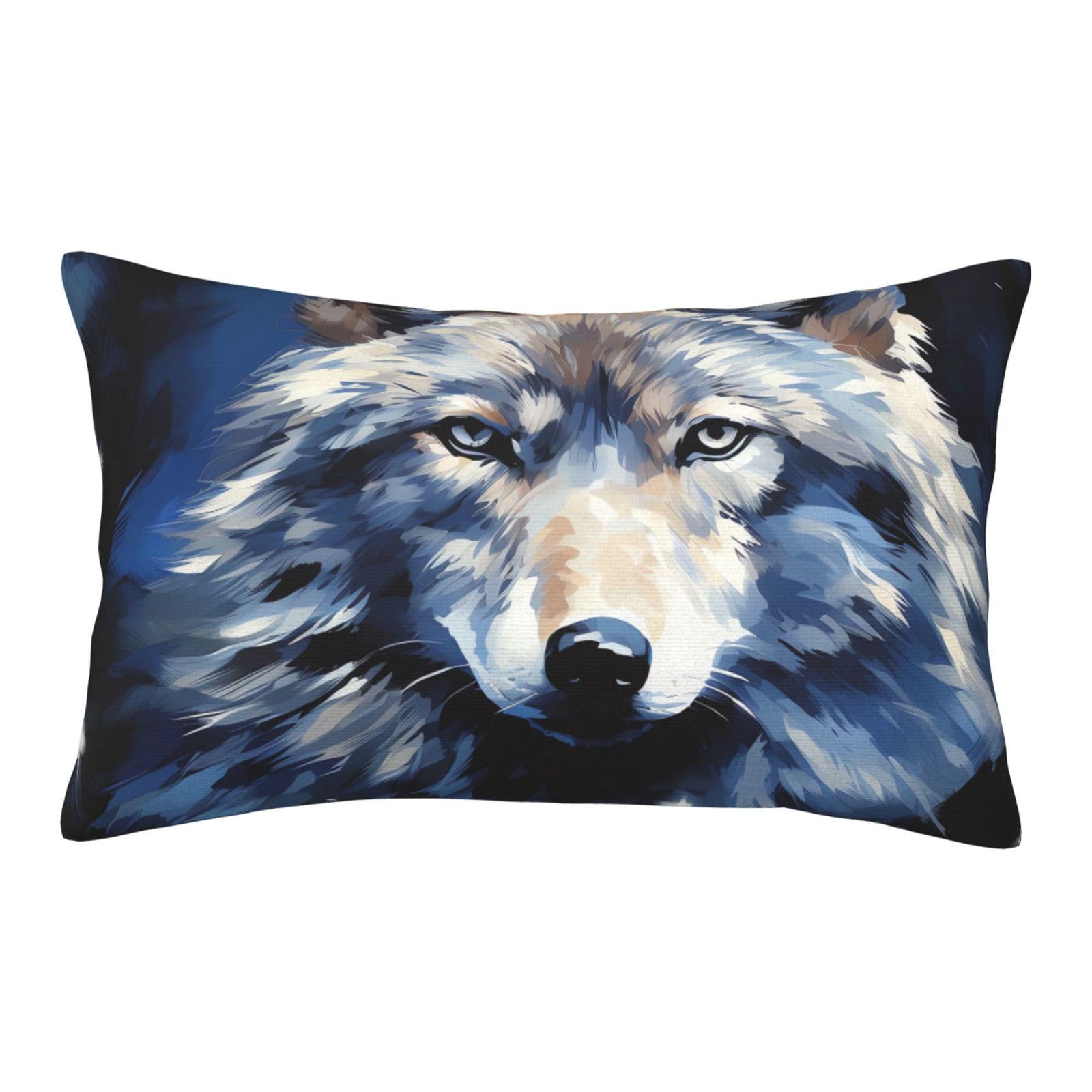 Velvet Pillowcases 14"x20" Ultra Soft Breathable Pillow Cases, Luxury Fuzzy Throw Pillow Covers with Zipper, Wolf Head on Blue Background Pillow Shams All Seasons Decorative Cushion Cases for Couch