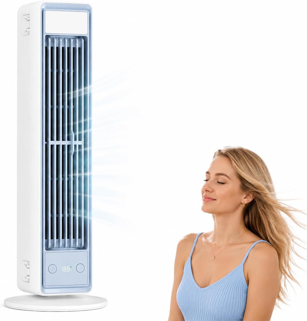 Tragbare Klimaanlage für Schlafzimmer,Luftkühler Wasserkühlung Geräuscharm | Mobiler Luftkühler,Ventilator ohne Flügel mit Nachtmodus,5 Geschwindigkeiten,Zuhause,Wohnbereich,Büro (blau)