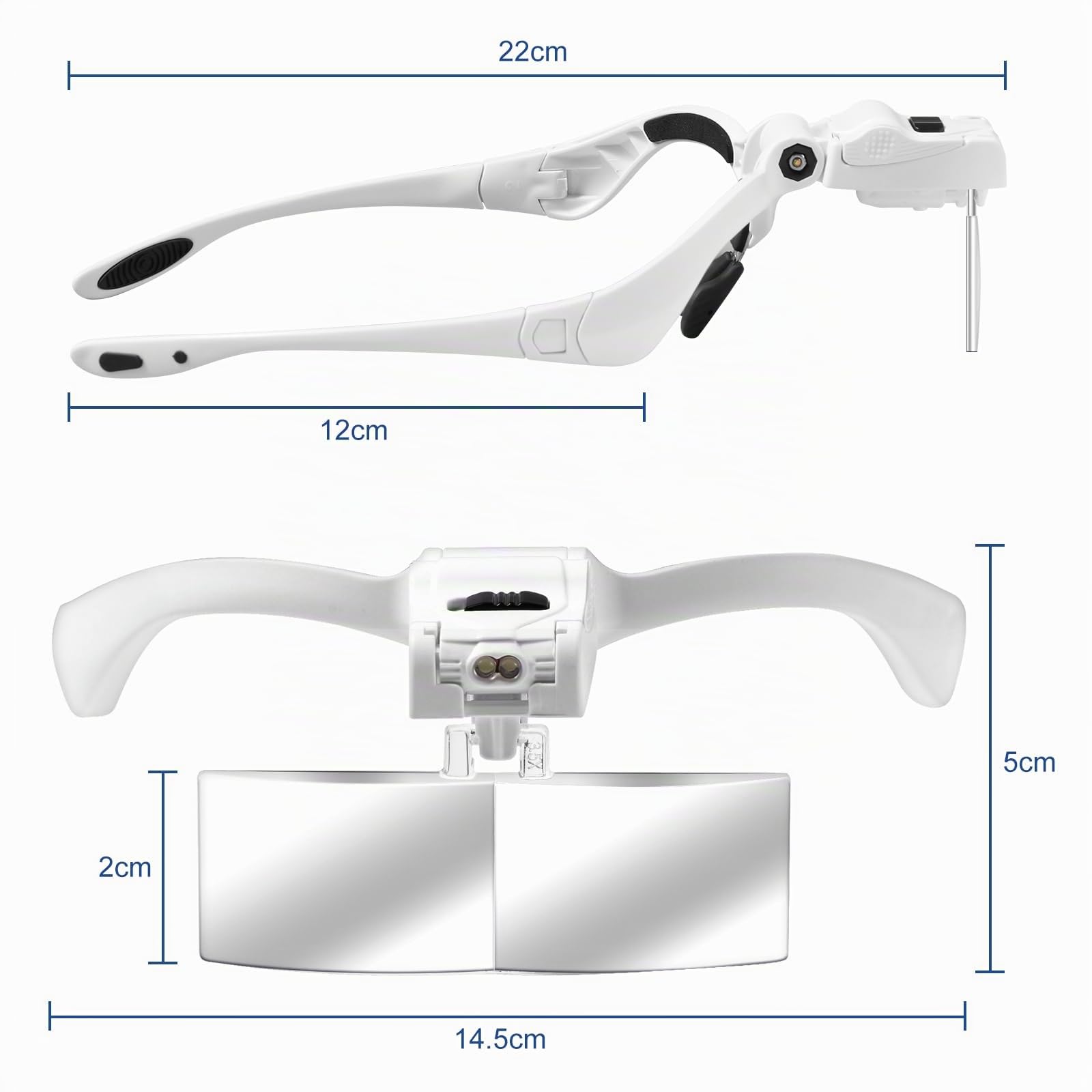 Vinabo Lente D'ingrandimento per Fascia con Luce LED,D'ingrandimento con - 5 Lenti Rimovibili (1.0X 1.5X 2.0X 2.5X 3.5X),per Tutti i Lavori di Precisione,Lettura, Gioielliere,Ricamo,Cucito,Gioielli