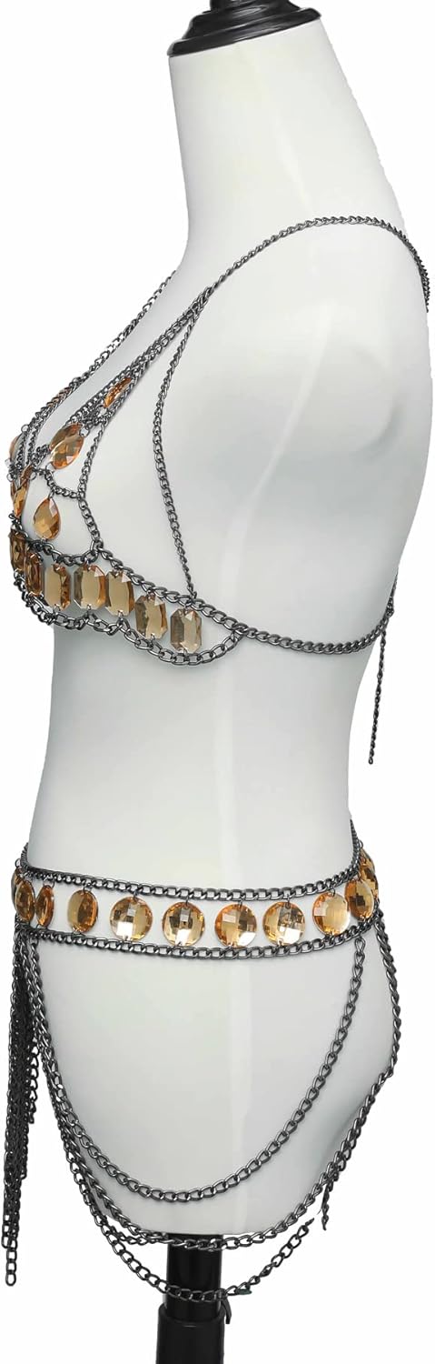 Connie Cloris Women's Sexy Body Chain Suit Fashion Halter Bra Chain Body Jewelry (206-A)