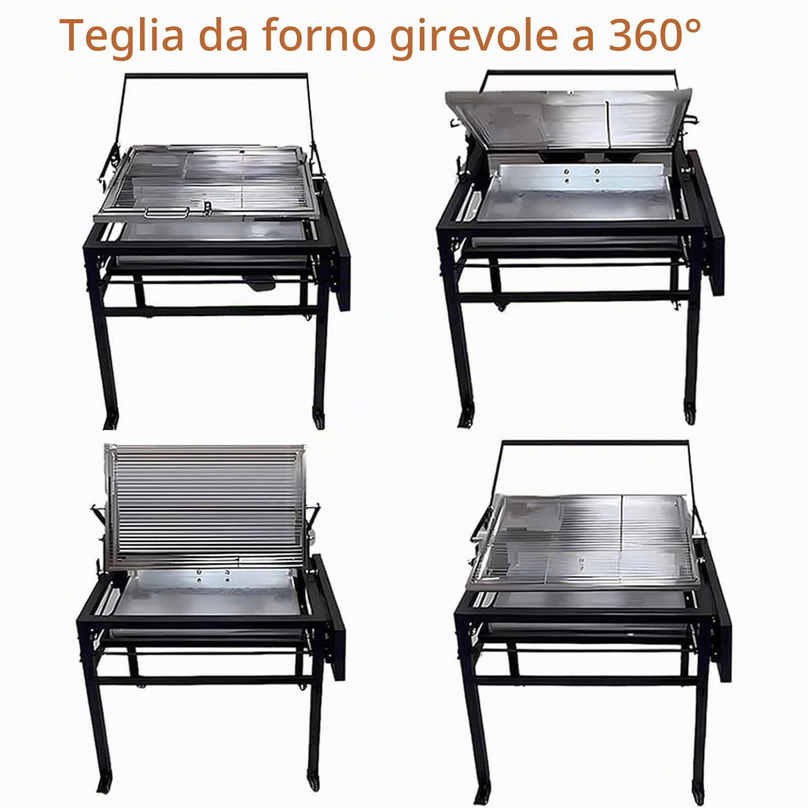Griglia a Carbone per Barbecue,Griglia Nera per Campeggio All'aperto,Portatile Da Tavolo a Carbone Con Griglia Cottura Reversibile a 360 Gradi,Vassoio Rimovibile,Telaio in Acciaio Regolabile