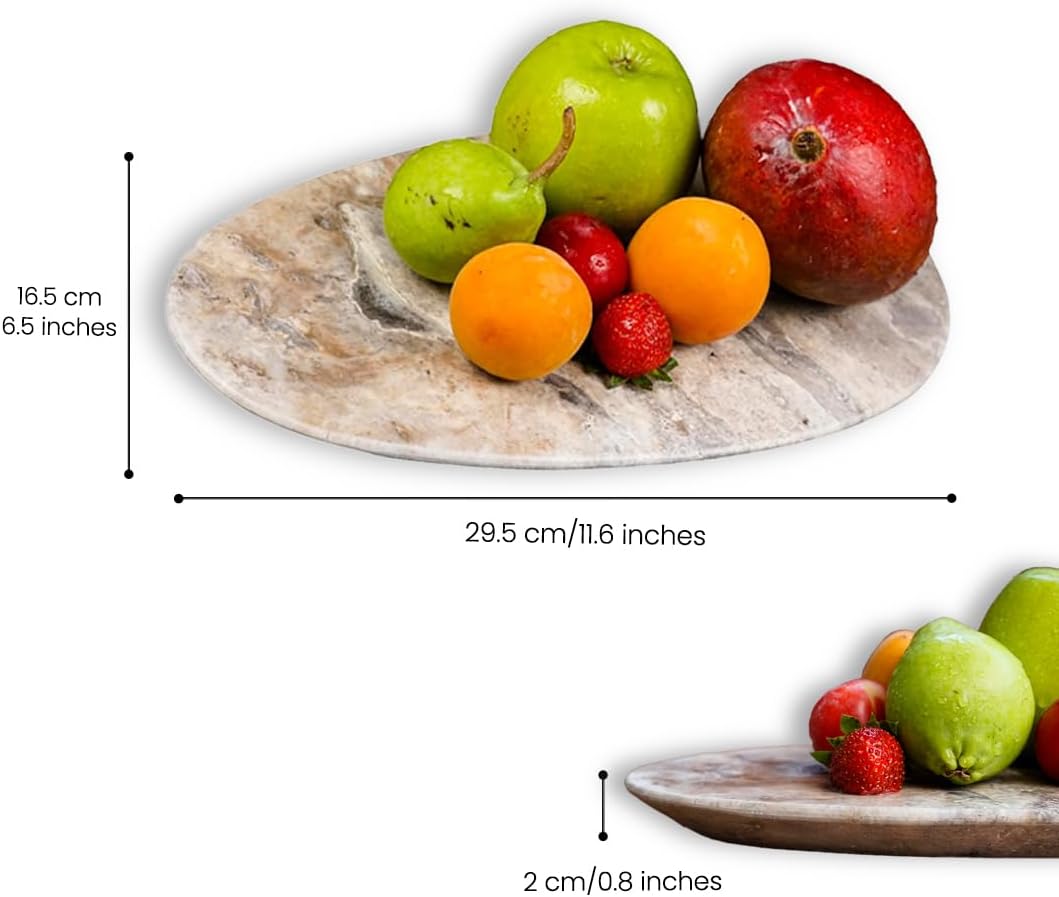 Natural Travertine Marble Oval Tray 11.6"x6.5" – Decorative Vanity Organizer for Jewelry, Candles and Perfume, Countertop Storage for Bathroom, Dresser and Kitchen, Gift for Women (Silver)