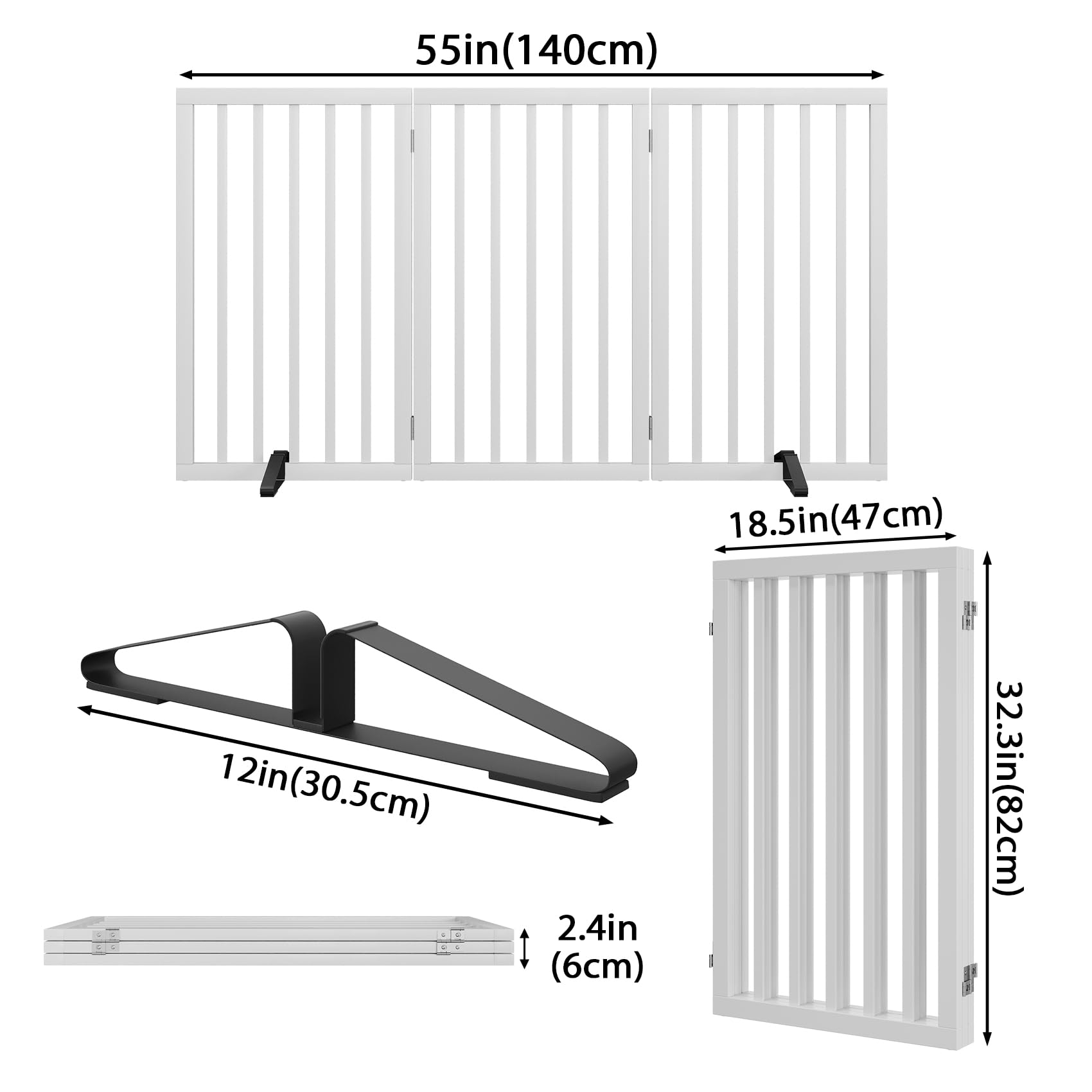 Barrière pour Chien intérieur, barrière d'escalier Hauteur 82 cm, autoportante, Pliable, Adaptable aux intérieurs, escaliers, Portes et couloirs (Blanches, 3 Panneaux)