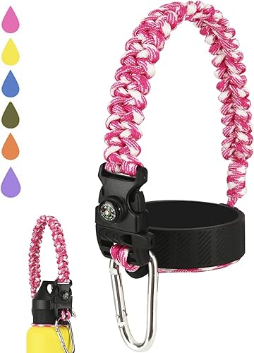 Vista 13 de Paracord Handle for Hydro Flask Water Bottles Standard Mouth, Strap Holder with Safety Rubber Ring & Carabiner, Easy to Carry and Durable Reusable
