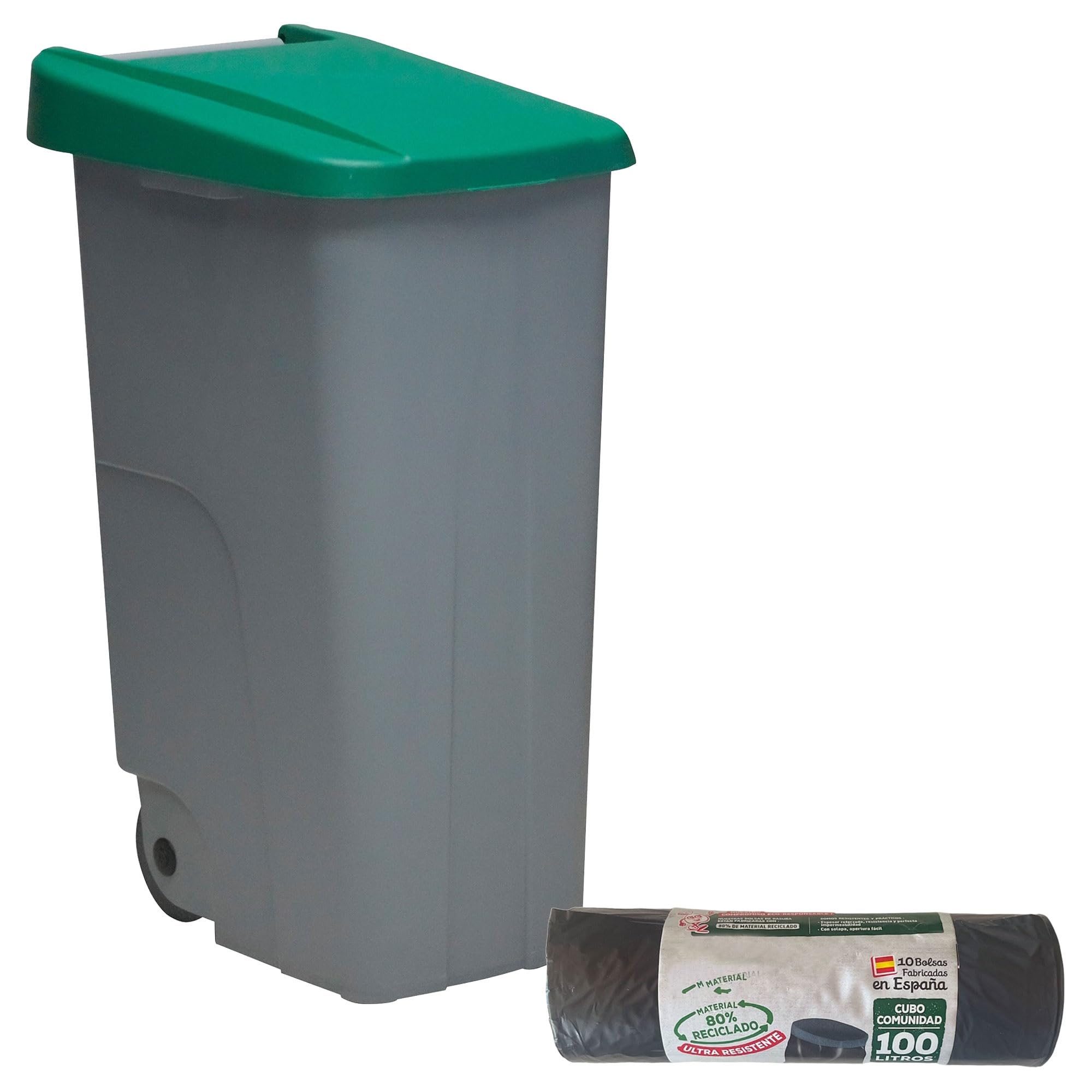 WELL HOME MOBILIARIO & DECORACIÓN Contenitore chiuso 85 l verde H.76 cm + rotolo 10 sacchetti della spazzatura 100 l