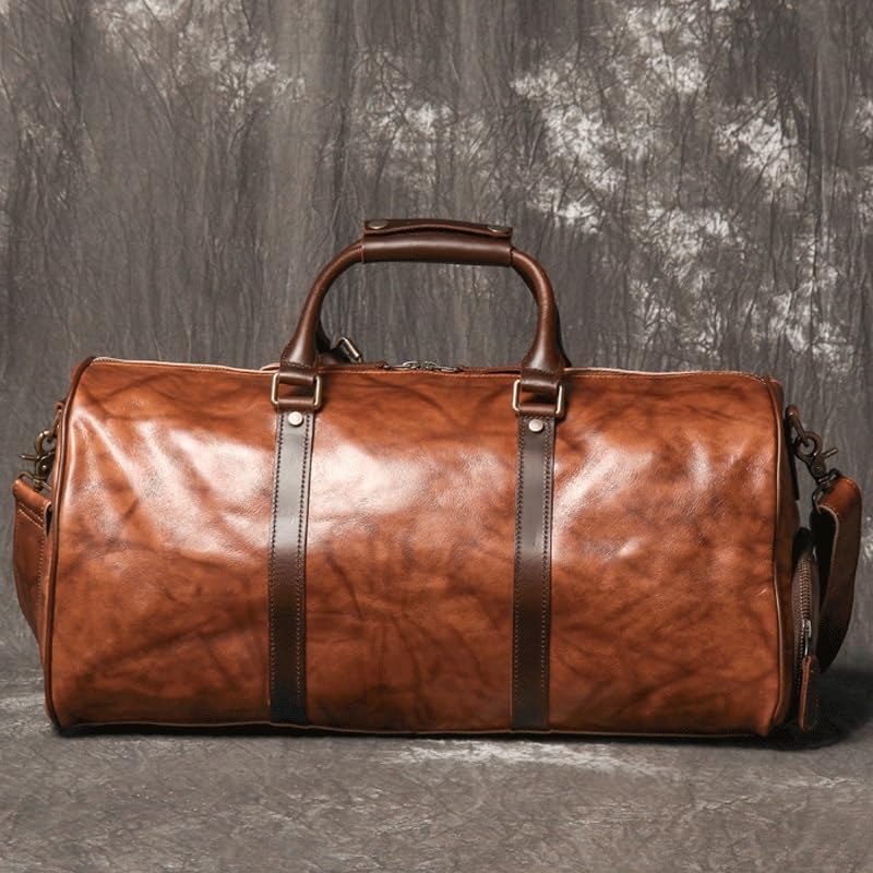 Men's Hand Held Travel Bag Cowhide for Business Trips Cross Body Large Capacity Fitness