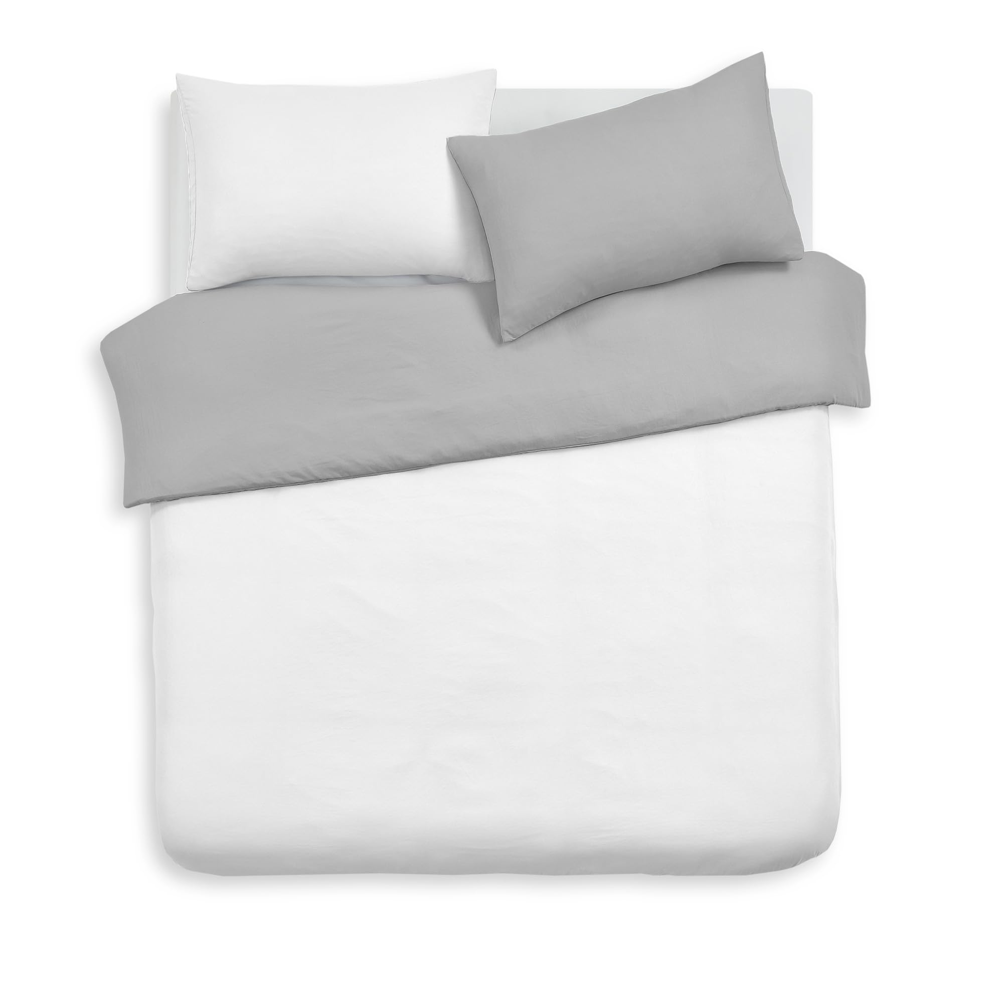 Velosso Reversible Plain Dye Double Duvet Cover Set, Soft 3 Piece Bedding Set with 2 Pillowcases, Button Closure (White/Grey)