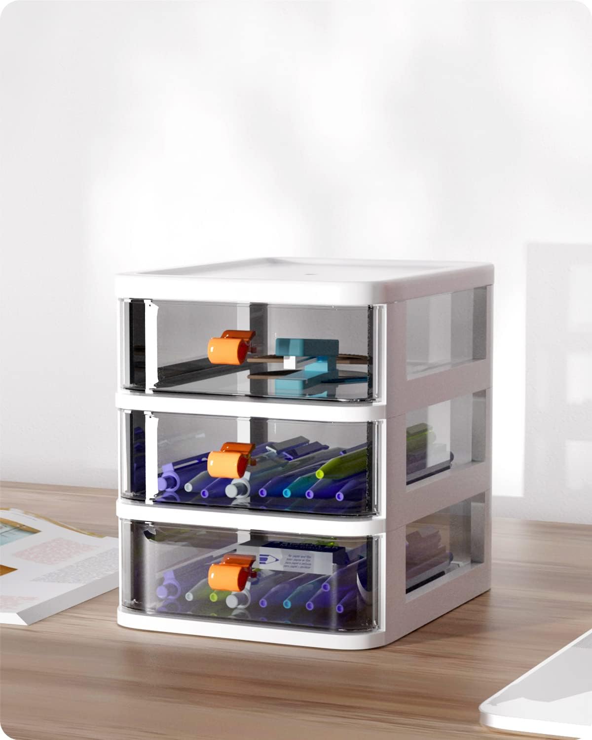 Baffect 3Drawer Desktop Storage Box, Stationery Storage Drawers Desk
