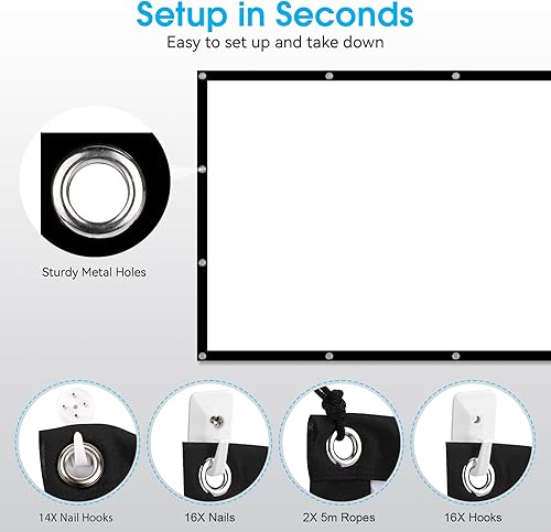 Miniatura 6 de Frocopo Pantallas de Proyección de 100 Pulgadas, Pantalla de Proyección Lavable de Doble Cara para Exteriores, 169 Plegable Anti-Arrugas Portátil