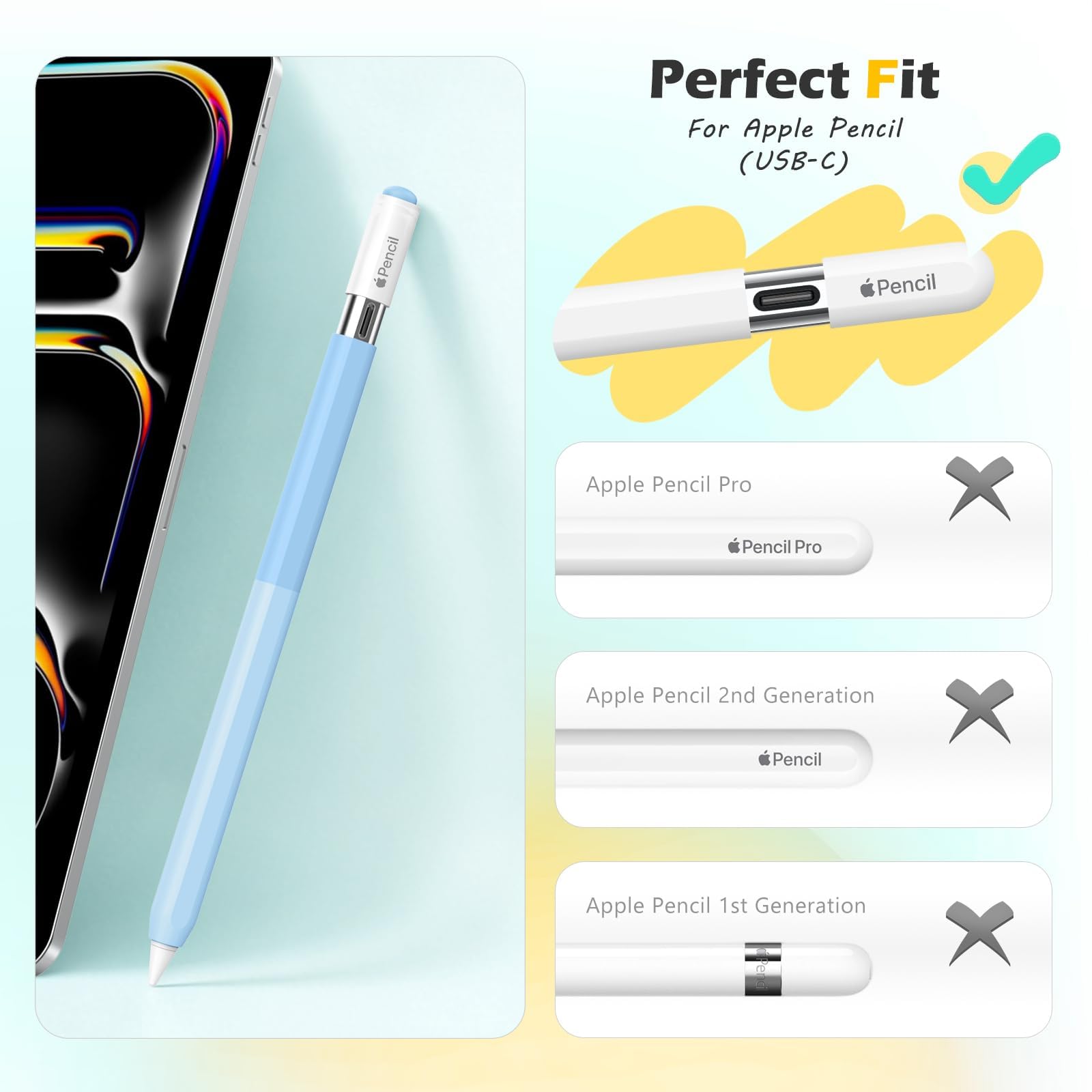 MoKo Custodia Silicone Apple Pencil USB-C Cover Protettiva Colori Sfumati Azzurro Cielo Gradiente