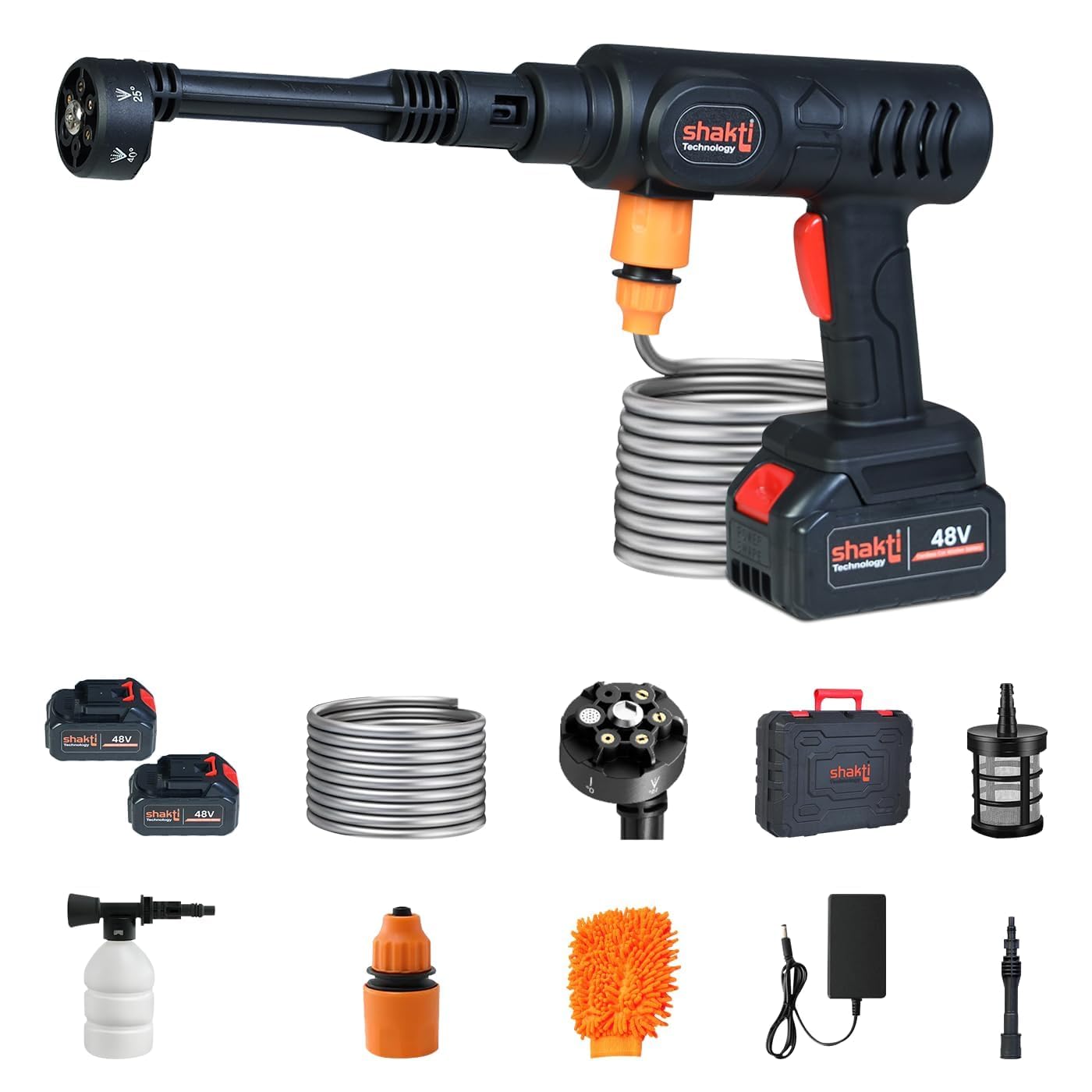 Shakti Technology CP_01 Wireless Car Washer High Pressure Gun Cordless Portable 48V - 12000mAh High Pressure Water Gun for Car & Bike Wash, Adjustable Nozzle, 5M Hose Pipe, Double Battery Included-image-4