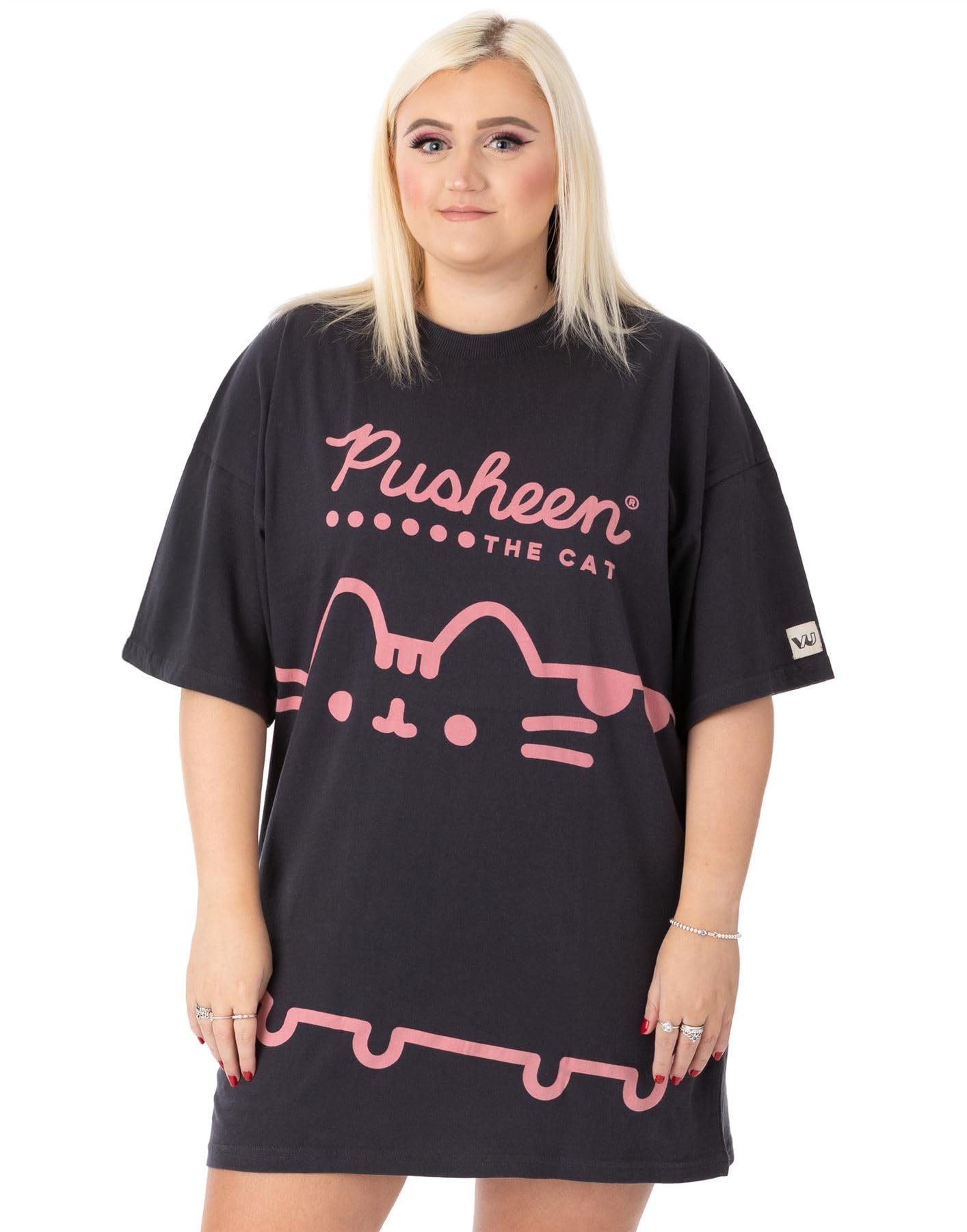 Vanilla Underground Women's Grey Pusheen Pusheen Character & Logo Print Oversized Short Sleeved T-Shirt - Medium