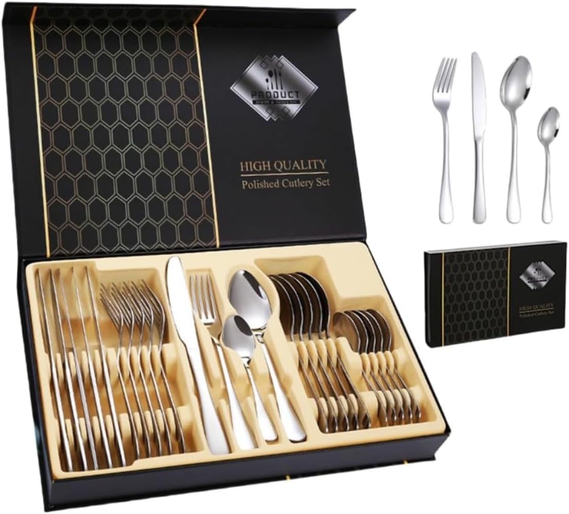 Brfveob 24本セット 6人用 カトラリーセット ステンレス製 スプーン フォーク ナイフ ディナースプーン 西洋食器セット