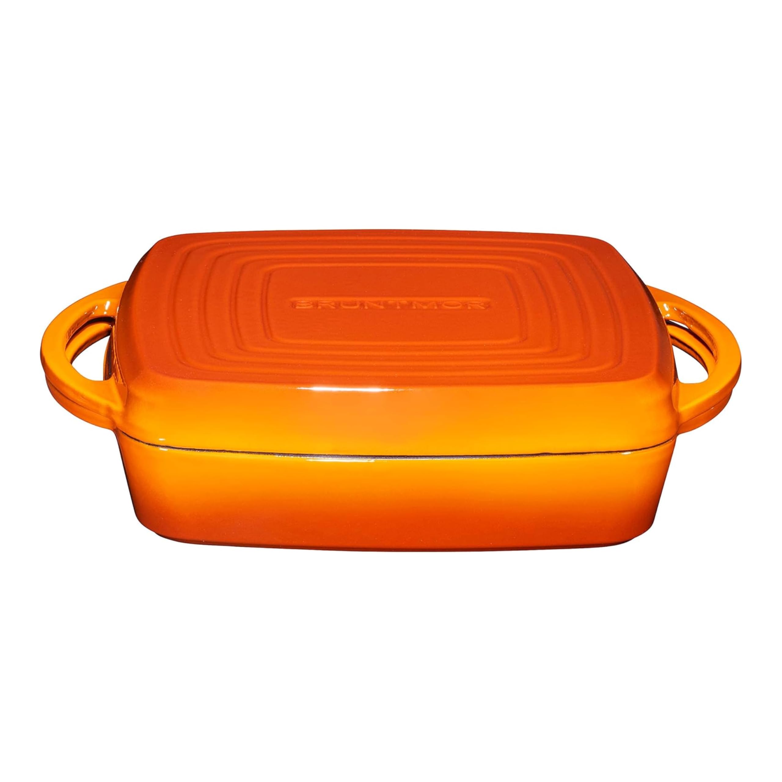 Bruntmor 11-Inch Enameled Cast Iron Cookware - 2-in-1 Square Cast Iron Casserole Dish with Lid and Dual Handles for Baking, Braising, and Roasting - Durable, Nonstick Skillet Dutch Oven, Pumpkin Spice