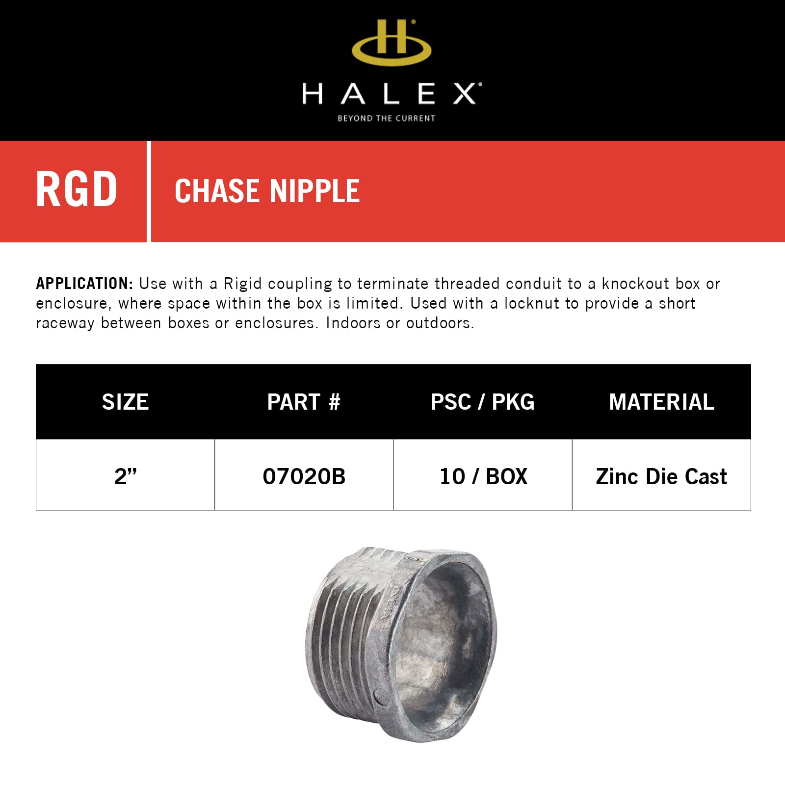 Halex 07020B 40051411070203 Chase Nipple, 2 Inch