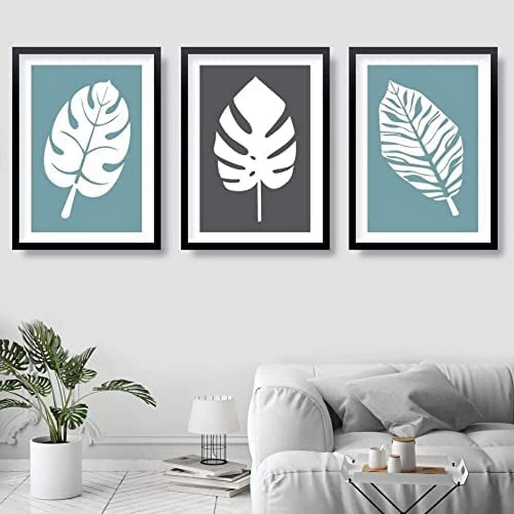 Lot impressions Monstera A3 bleu gris pour redecorer facilement un salon