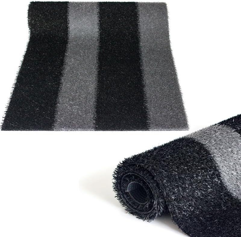 NINXANG 人工芝 屋外ラグ 3FTX10FT フェイクグラスカーペット ブラックとライトグレー 合成芝 リアルな人工芝ラグ 排